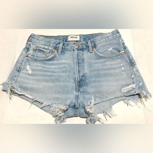 Agolde Light Wash Distressed Denim Cutoff Shorts